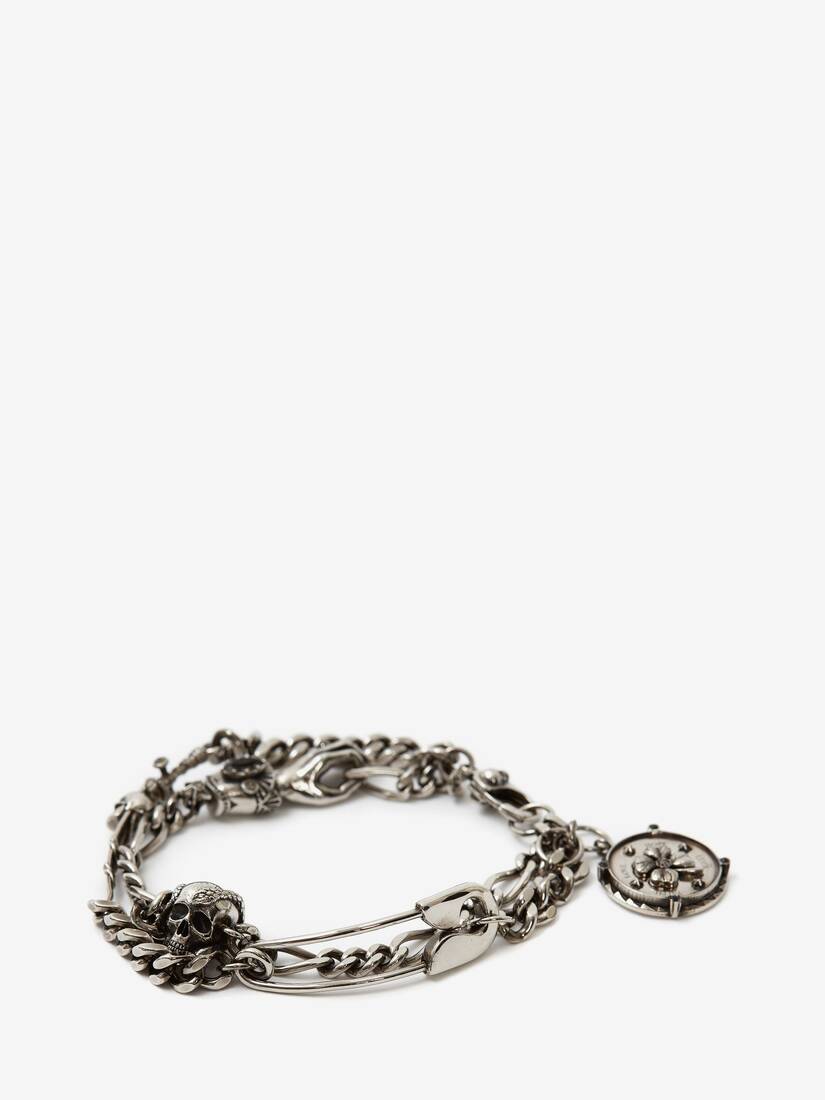 Pulsera Alexander McQueen Safety Pin And Medallion Chain Hombre - Plateados - Mexico 275-AYXNPV